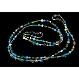 Handmade Cool Tone Glass Beaded Extra Long Necklace